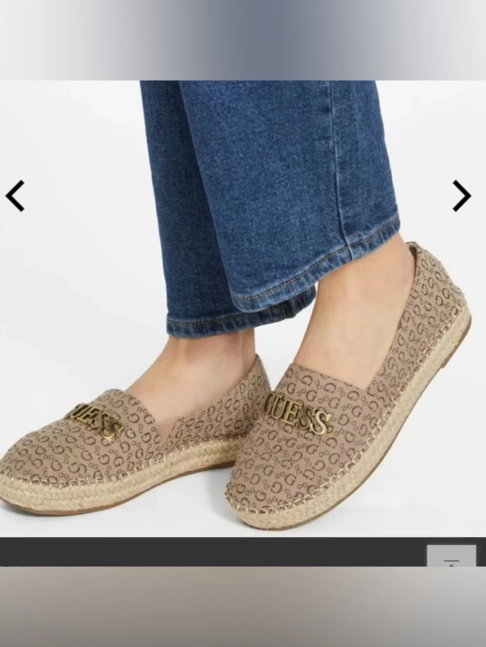 Guess Beige Logo Espadrille Flats with Gold Hardware
